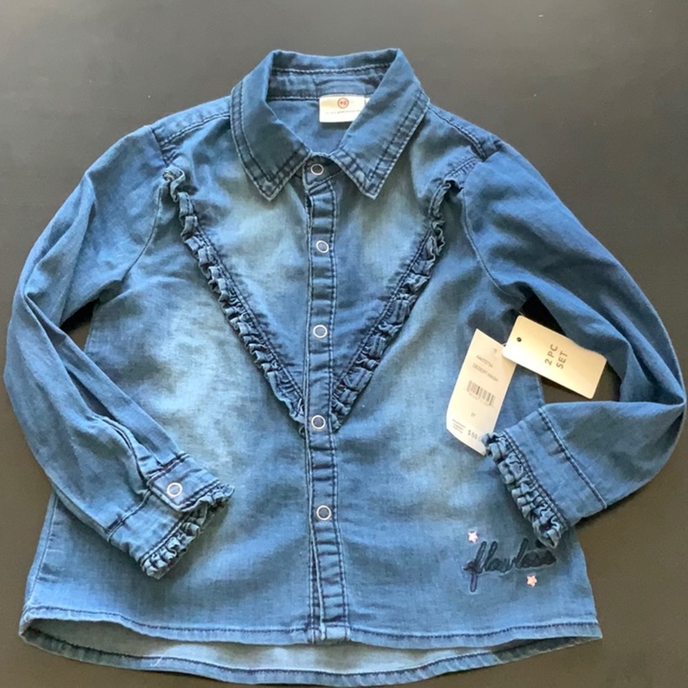 Adriano Goldschmied kids 2 set denim. Desert wash shirt, baby pink jeans.